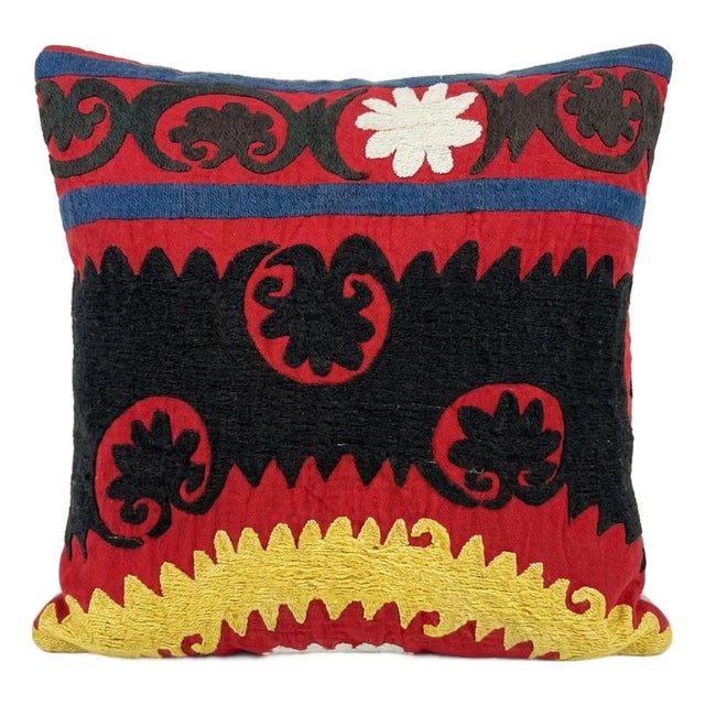 Hand Embroidered Suzani Pillow Cover 13'' X 13'' For Sale