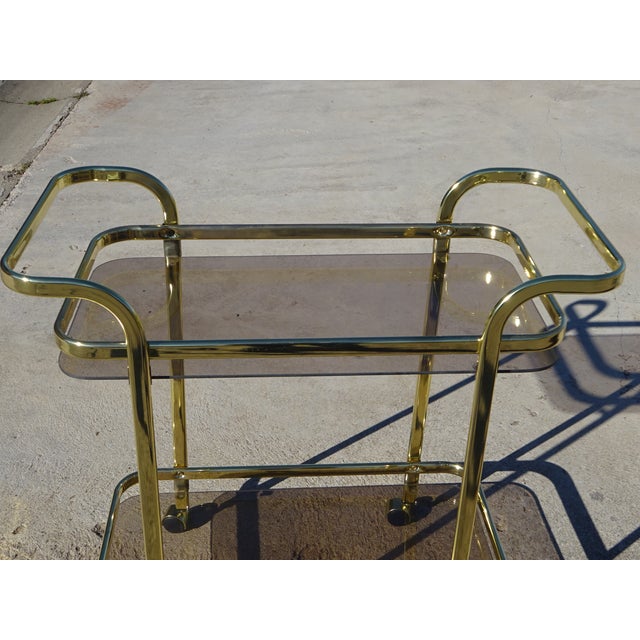 Rolling Serving Cart in Gilded Metal and Glass, 1980s For Sale - Image 12 of 18