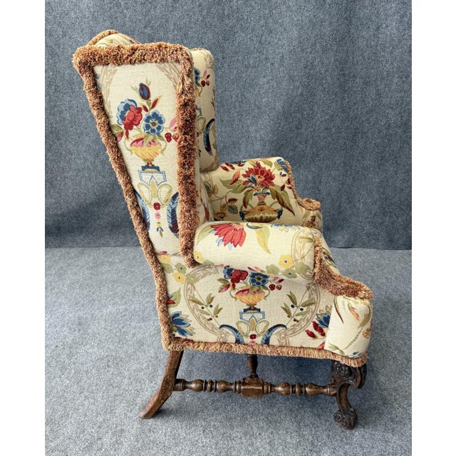 Early 1800s Wingback Arm Chair With Floral Motif For Sale In Raleigh - Image 6 of 12