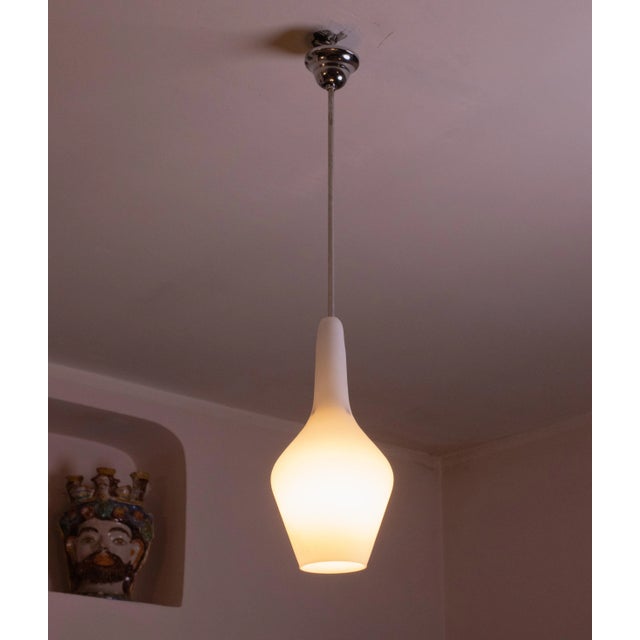 Italian Stilnovo Vintage Pendant in Opaline Glass, 1970s For Sale - Image 6 of 11