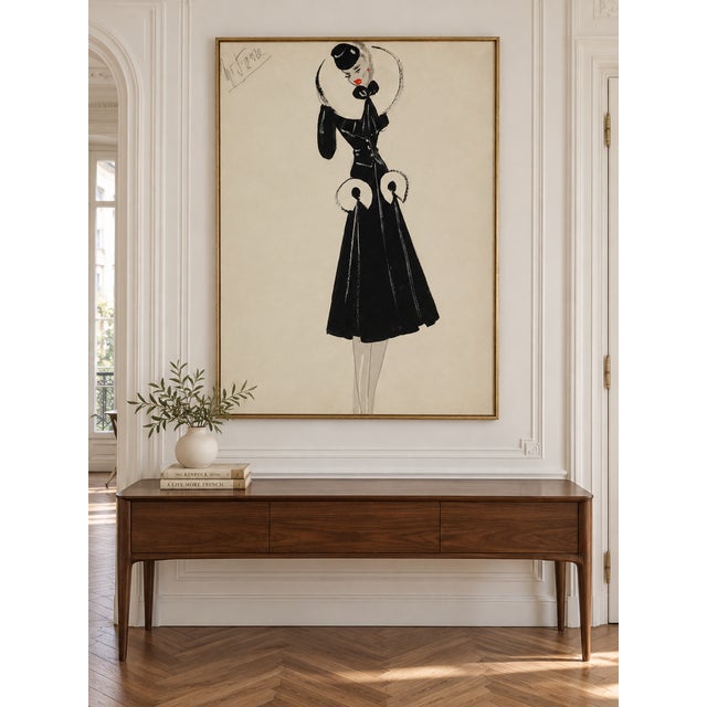 Art Deco Vintage French Fashion Art Print – Black Coat With White Fur Collar, 24" X 32" For Sale - Image 3 of 9