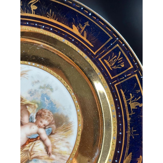 Putti Allegory with Raised Gold and Cobalt Border from Befos For Sale - Image 3 of 9