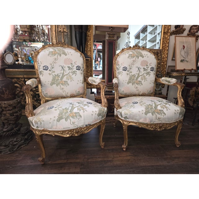 Antique Louis XV Style Giltwood Armchairs For Sale - Image 16 of 16