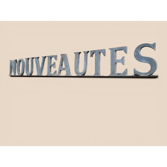 Industrial Zinc Sign with New Products Lettering, 1950 For Sale - Image 3 of 4