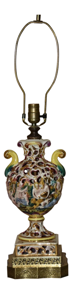 Italian Gilt & Painted Porcelain & Brass Capodimonte Table Lamp
