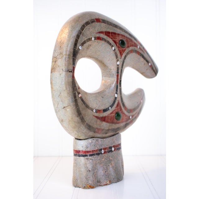 Listed Artist Gerard Tsonakwa Abstract Mixed-Media Soapstone Sculpture (1984) For Sale - Image 10 of 18