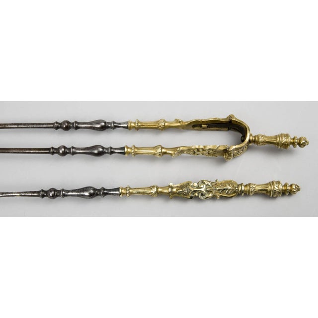 Antique French Steel and Cast Brass Fire Tools, Circa 1850