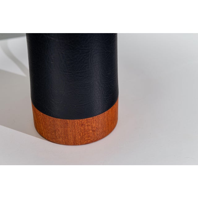 Black Teak Table Lamp with Black Leather Wrapping, 1960s For Sale - Image 8 of 12