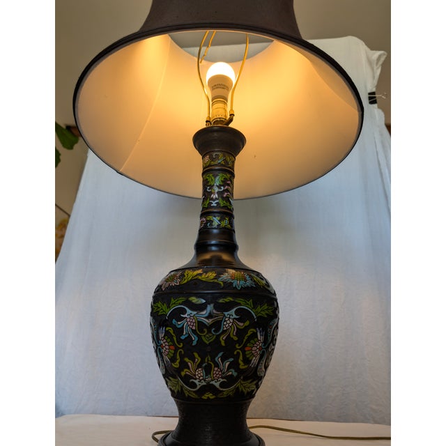 Brown Mid 20th Century Chinese-Style Champlevé Enamel Table Lamp For Sale - Image 8 of 9