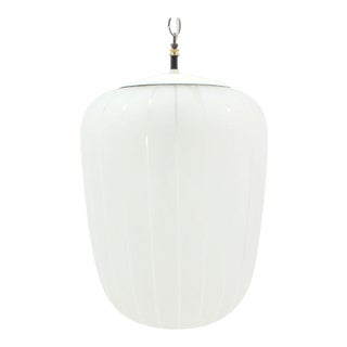 Mid-Century Modern Large Frosted Glass Stripe Pattern Pendant LIght For Sale