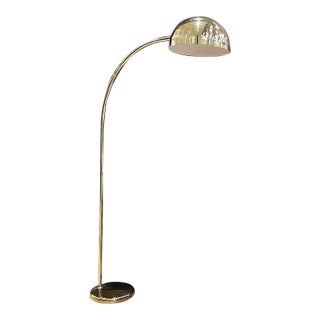 1970s Space Age Brass Arc Floor Lamp With Dome Shade For Sale