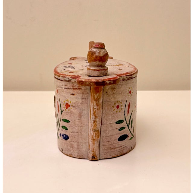 Antique Norwegian Folk Art Hand-Painted Wooden Tine Box, 1902 For Sale - Image 4 of 7