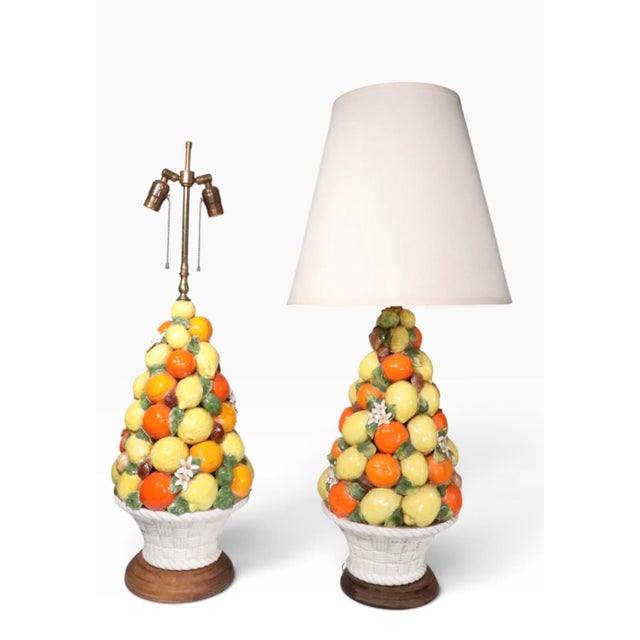 Ceramic Mid 20th Century Assembled Pair of Italian Majolica Fruit Lamps - a Pair For Sale - Image 7 of 18