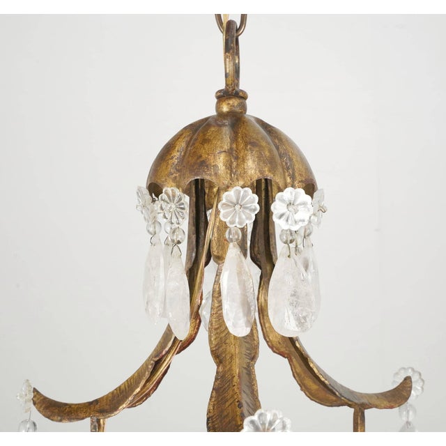 French Vintage French Rock Crystal Wrought Iron Chandelier - Restored For Sale - Image 3 of 9