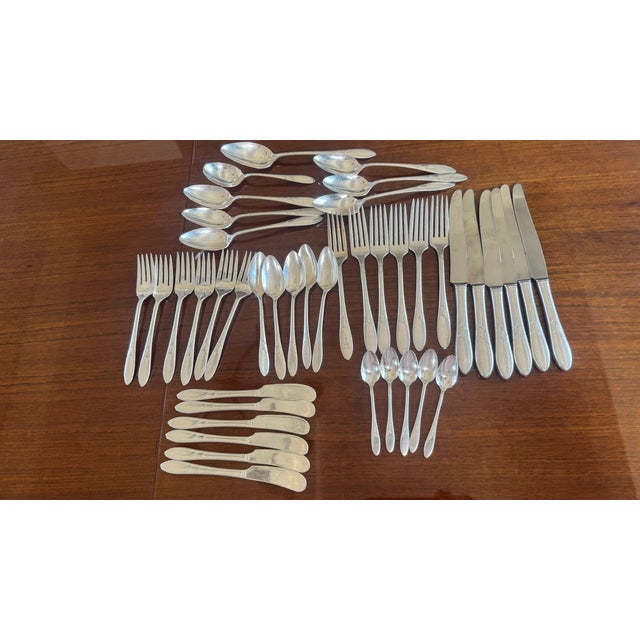 Art Deco Vintage Silverplate Lady Hamilton Silver Flatware Set, Art Deco, C1932 Oneida Rare - 44 pcs For Sale - Image 3 of 13