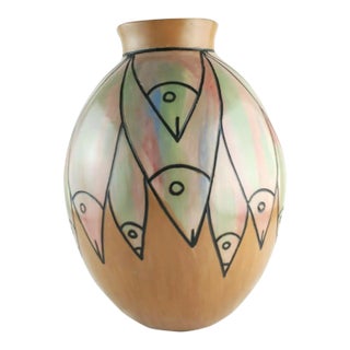 Vintage Peruvian Pottery Vase With Fish For Sale
