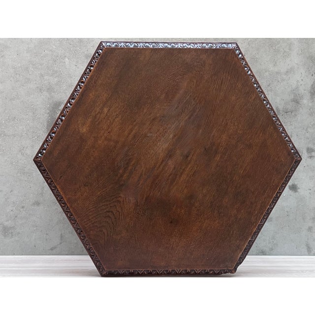 French Provincial Antique Hexagonal Side or Center Walnut Table With Six Carved Legs For Sale - Image 3 of 10