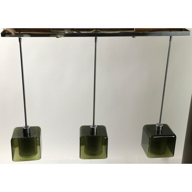 Mid 20th Century Three-Light Smoked Gray Glass and Brushed Steel Chandelier att. to Orrefores For Sale - Image 11 of 12