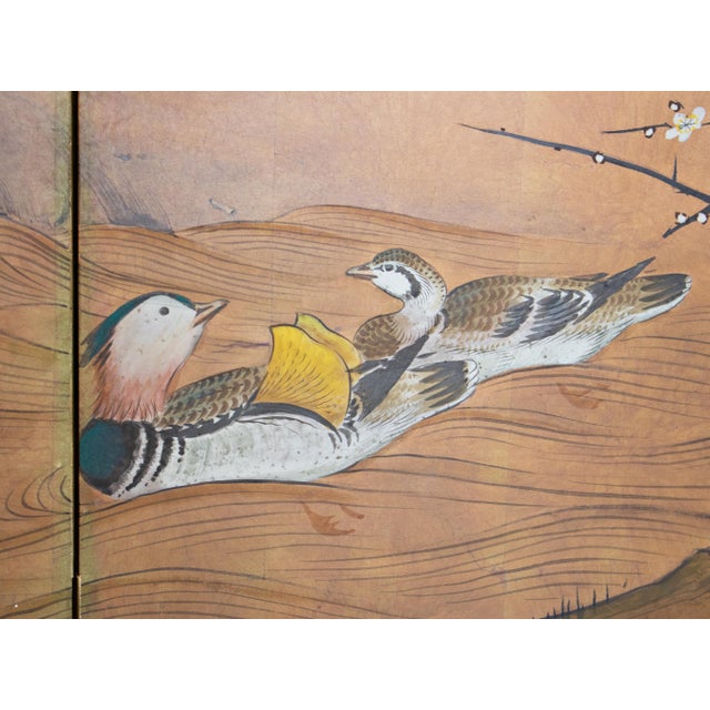 "Ancient Plum Blossoms and Mandarin Ducks" by Yukiga, 1970s Japanese Byobu Screen For Sale - Image 11 of 18