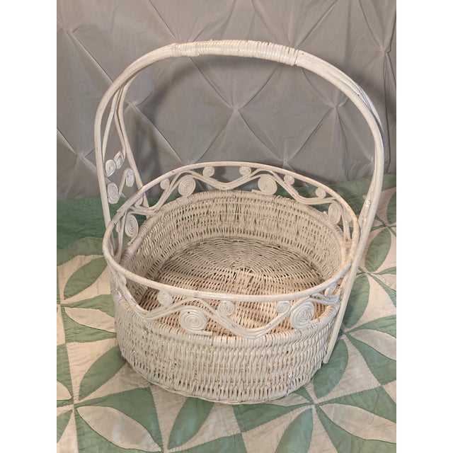 Victorian Wicker White Large Basket With Scrolls.1860-1900 Handmade For Sale - Image 12 of 12
