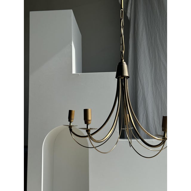 Modern Five-Arm Metal Chandelier, 1980s For Sale - Image 4 of 18
