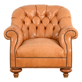 Baker Furniture Stately Homes Collection Late Victorian Tufted Leather Club Chair For Sale
