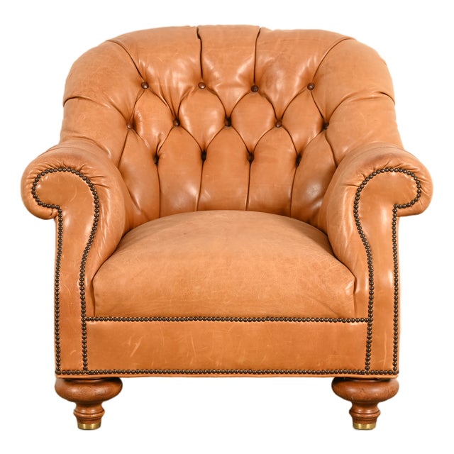 Baker Furniture Stately Homes Collection Late Victorian Tufted Leather Club Chair For Sale