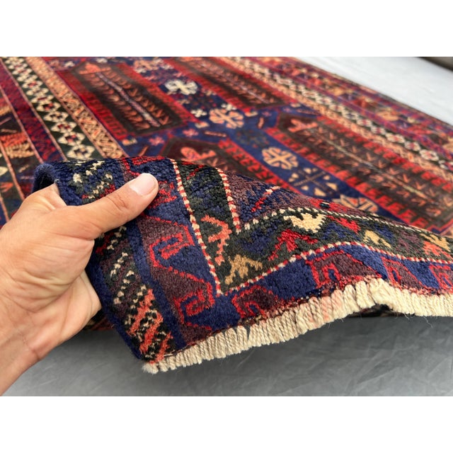 Navy Blue Vintage Afghan Baluchi Hand-Knotted Rug With Geometric Tribal Design in Navy Rug For Sale - Image 8 of 11