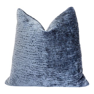 Wedgewood Blue Chenille 20x20 Throw Pillow With Feather Down Insert For Sale