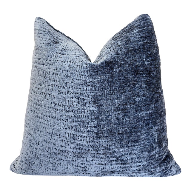 Wedgewood Blue Chenille 20x20 Throw Pillow With Feather Down Insert For Sale