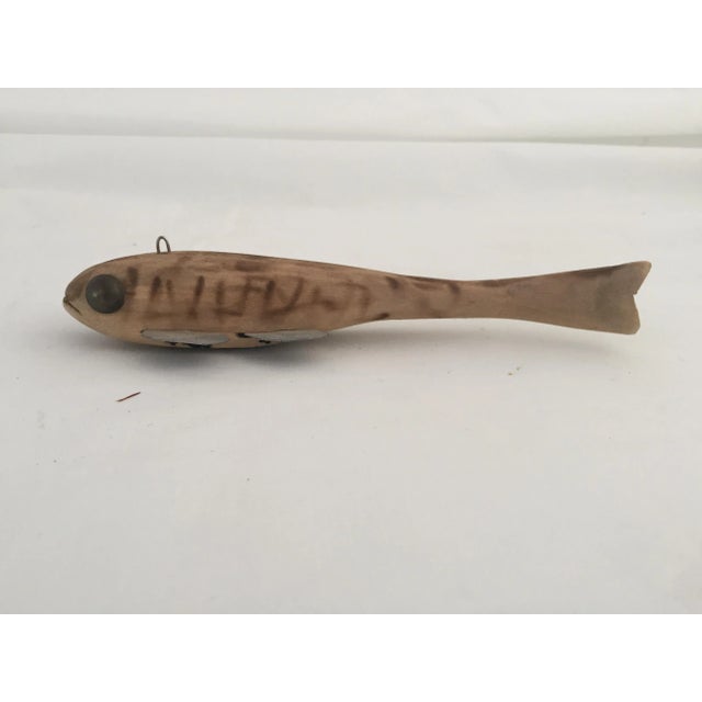 1960s Vintage Hand-Carved Hand Painted 6.5" Ice Fishing Weighted Fish Decoy For Sale - Image 5 of 5