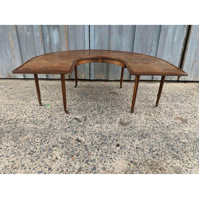Antique Georgian Style Horseshoe Designer Curved Coffee Table Mahogany Demilune Drop-Leaf Coffee Table Circa early 20th...