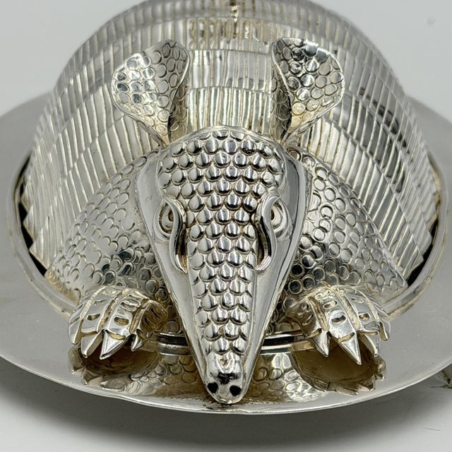Emilia Castillo Silver Plate Armadillo Butter Dish With Malachite, Taxco Mexico For Sale - Image 15 of 18