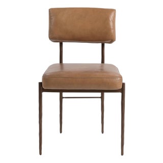 Tan Leather & Bronze Modern Dining Chair For Sale