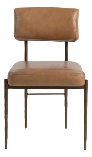 Tan Leather & Bronze Modern Dining Chair