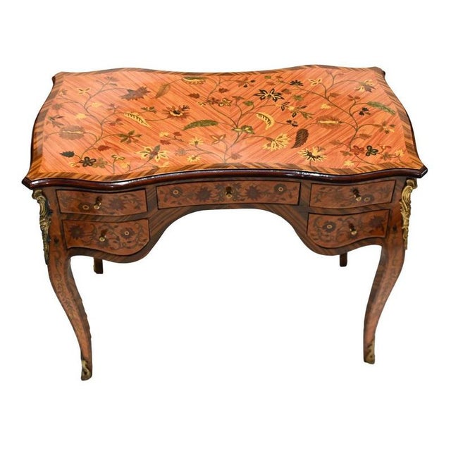 French Writing Desk in Marquetry Inlay For Sale - Image 13 of 14