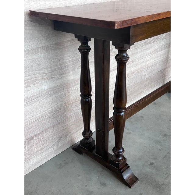 Wood 20th Century Spanish Walnut Side Table or Console Table With Triple Leg For Sale - Image 7 of 8