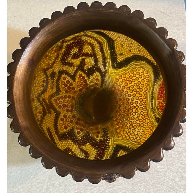 Vintage Jeweled Mosaic Pedestal Bowl and 3 Candleholders Gold Amber For Sale - Image 4 of 13