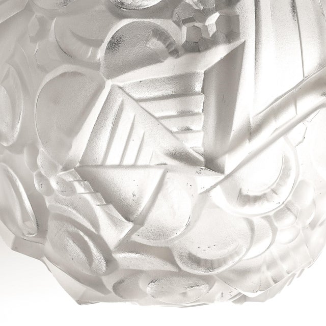 Art Deco Molded & Frosted Glass Pendant W/ Cubist Detailing by Muller Freres For Sale - Image 9 of 16