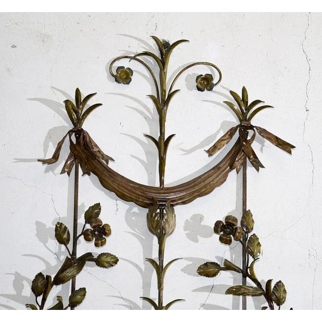 Copper Wrought Iron Wall Sconce with Gold Leaf Decoration For Sale - Image 8 of 9