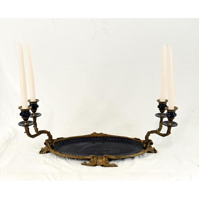 French Porcelain Tray Candelabras Bronze Platter Dish A highly decorative and unusual French style centerpiece - or tray -...