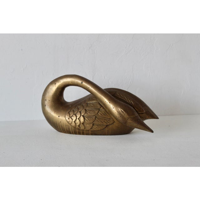 1970s Stylized Brass Swan Sculpture Patina Mid Century Hollywood Regency For Sale In Miami - Image 6 of 10