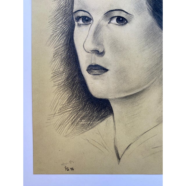 1940's Charcoal Portrait Drawing by German Artist Erich Puchta Chairish