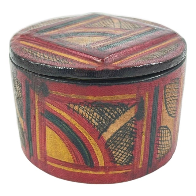 Early 20th Century Tuareg Leather Covered Round Lidded Wood Box For Sale