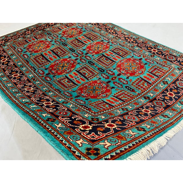 Turquoise Tree of Life Tribal Wool Area Rug, 4'11