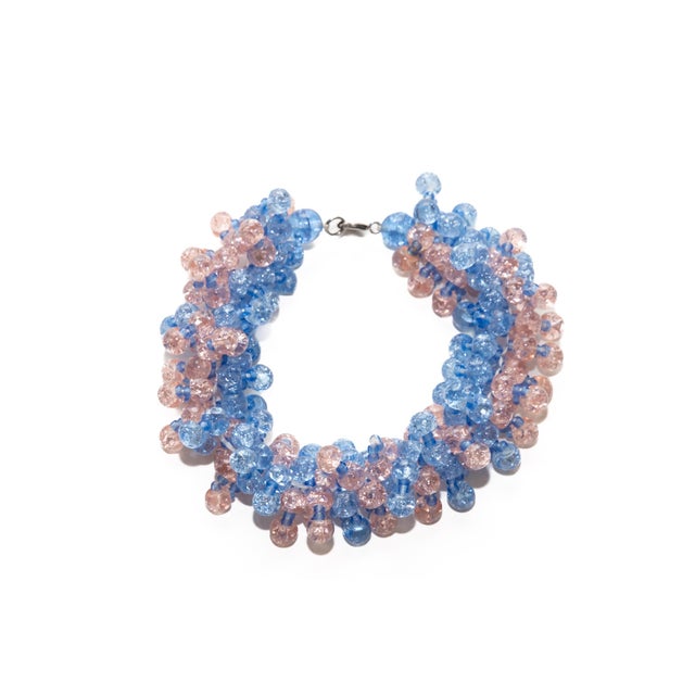 Vintage Murano Glass Beaded Necklace Set With Brooch and Bracelet, Pink and Blue, 3 Pieces For Sale - Image 4 of 18