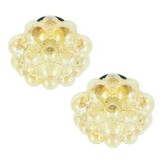 1970s Mid-Century Modern Amber Bubble Glass Flush Mounts by Helena Tynell for Limburg - a Pair For Sale