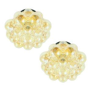 1970s Mid-Century Modern Amber Bubble Glass Flush Mounts by Helena Tynell for Limburg - a Pair