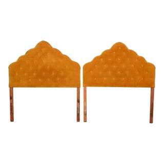 Grosfeld House Style Mid-Century Hollywood Regency Tufted Velvet Upholstered Twin Headboards, Pair For Sale