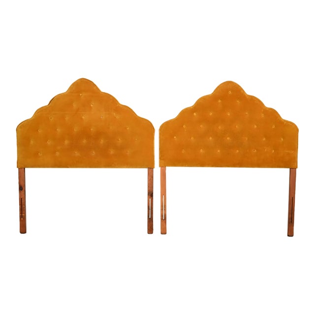 Grosfeld House Style Mid-Century Hollywood Regency Tufted Velvet Upholstered Twin Headboards, Pair For Sale